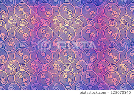 Round swirl fantasy.Orange blue curls like sea waves 128070540