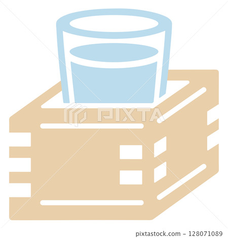 Illustration of a wooden box and a sake glass 128071089