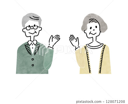 Icon illustration of a senior couple posing to guide 128071208