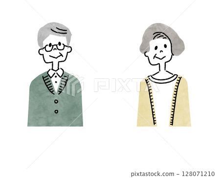 Smiling senior couple line drawing icon illustration 128071210