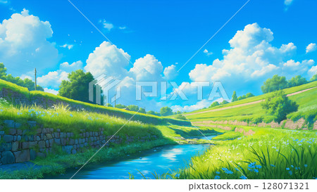 Summer stream landscape, anime style 128071321