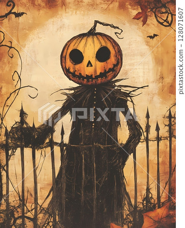 Retro scary halloween pumpkin man 128071607