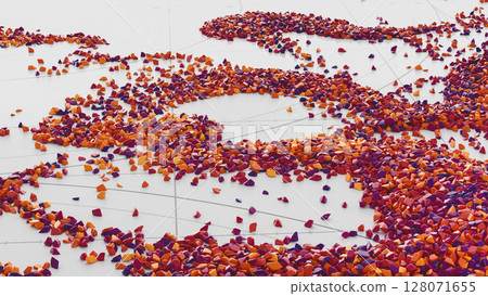 Close-up view of colorful granular texture on grid surface. Close-up view of colorful granular texture on grid surface. 128071655