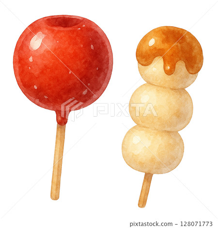 Candy apples and mitarashi dango Candy apples and mitarashi dango 128071773