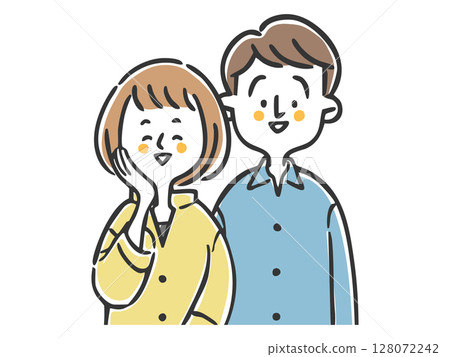 Illustration of a young couple, upper body, vector Illustration of a young couple, upper body, vector 128072242
