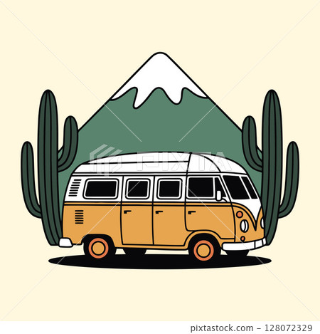 retro car with mountain landscape 128072329