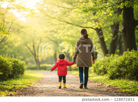 母親和小孩在公園散步 128072851