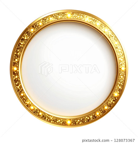 Gold illuminated circular frame, luxurious decorative material, perfect for banners and advertisements 128073367