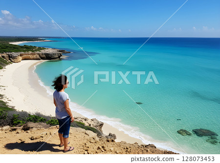 Woman looking at the beach 128073453
