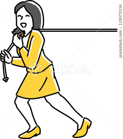 Smiling woman pulling a rope Smiling woman pulling a rope 128073534