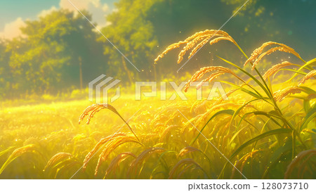 Autumn rice landscape, anime style 128073710