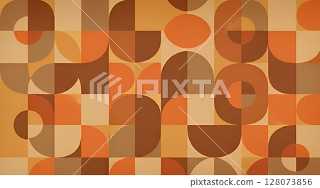 橙色和棕色暖色的復古幾何圖案 128073856