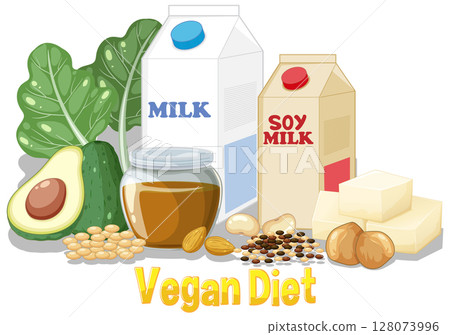 Vegan Diet Essentials Vector Illustration 128073996