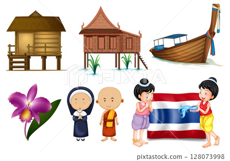 Traditional Thai Culture and Heritage Elements Illustration Traditional Thai Culture and Heritage Elements Illustration 128073998