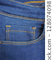pocket and small pocket in faded blue jeans, 128074098