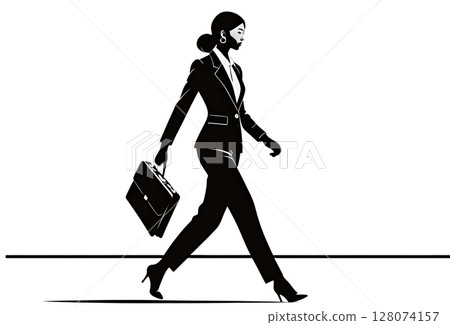 白色背景下提著包包走路的女商人的設計插圖 128074157