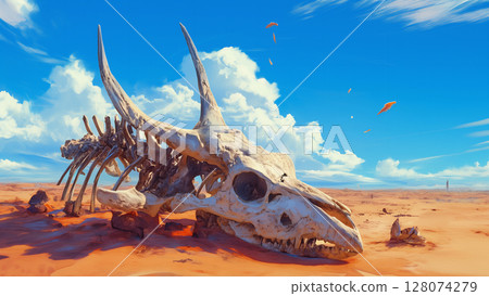 He is a giant, dried-up creature in the desert, cartoon-style 128074279
