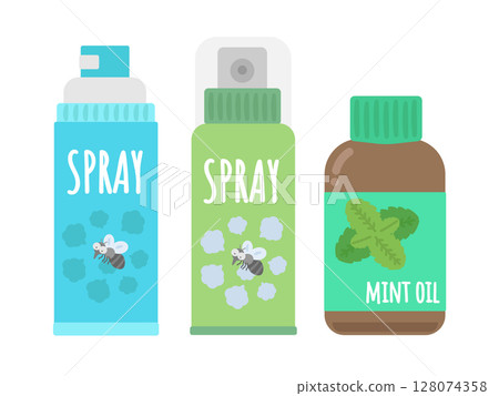 殺蟲劑噴霧、驅蟲噴霧、薄荷油插圖集 殺蟲劑噴霧、驅蟲噴霧、薄荷油插圖集 128074358