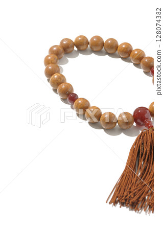 A single shot of prayer beads on a white background A single shot of prayer beads on a white background 128074382