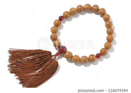 A single shot of prayer beads on a white background A single shot of prayer beads on a white background 128074394