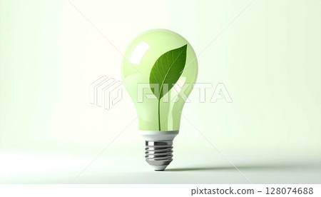 Green eco lightbulb with leaf inside. Green energy concept. 3D rendering 128074688
