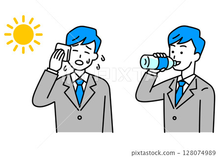 身著西裝的男子採取防中暑措施 — — 套裝 128074989
