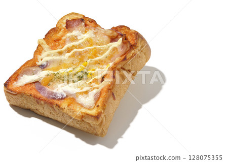 Pizza toast photographed alone on a white background Pizza toast photographed alone on a white background 128075355