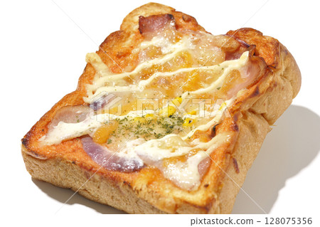 Pizza toast photographed alone on a white background 128075356