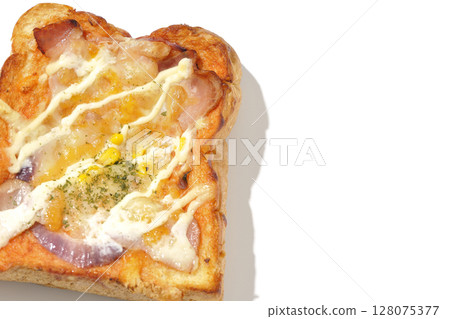 Pizza toast photographed alone on a white background 128075377