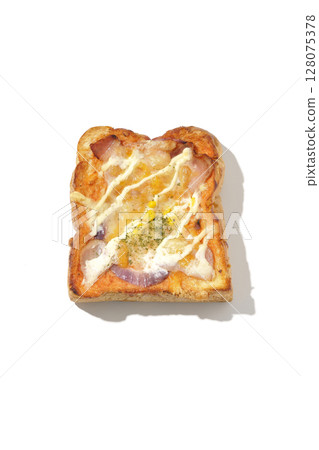 Pizza toast photographed alone on a white background Pizza toast photographed alone on a white background 128075378