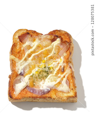 Pizza toast photographed alone on a white background Pizza toast photographed alone on a white background 128075381