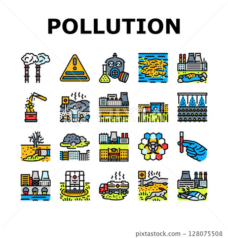 chemical pollution toxins icons set vector 128075508