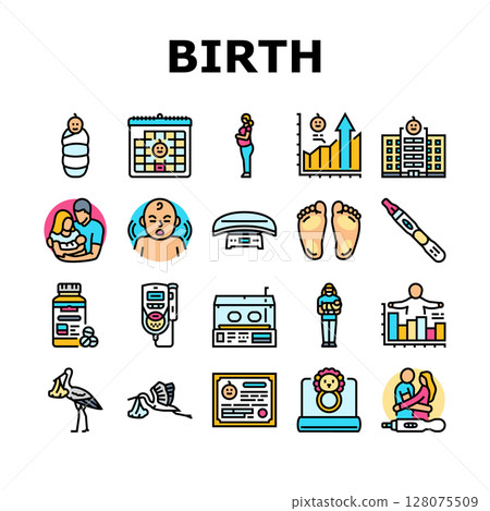 birth pregnancy newborn infant icons set vector 128075509