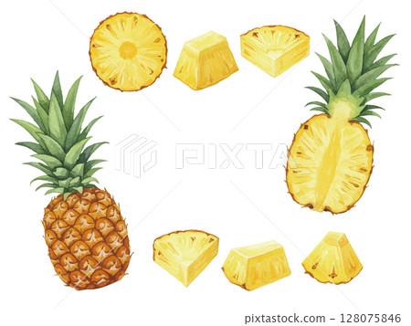 Watercolor pineapple frame Watercolor pineapple frame 128075846