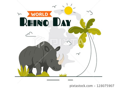 World Rhino Day Vector Illustration on September 22 for Rhino Lovers and Animal Protection Advocates in a Flat Style Cartoon Background 128075907