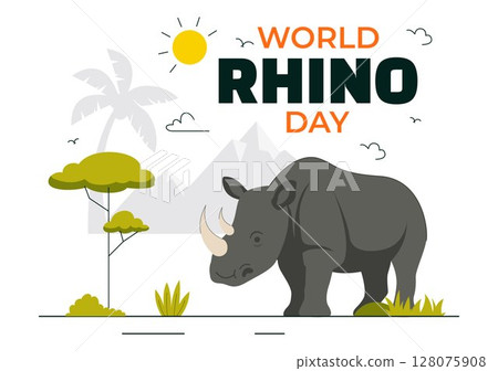 World Rhino Day Vector Illustration on September 22 for Rhino Lovers and Animal Protection Advocates in a Flat Style Cartoon Background 128075908