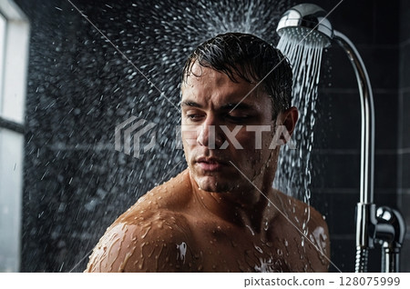 Man taking a shower Man taking a shower 128075999