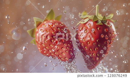 Strawberry fruit flying in water with bubble, organic botanical gardening real food Strawberry fruit flying in water with bubble, organic botanical gardening real food 128076249