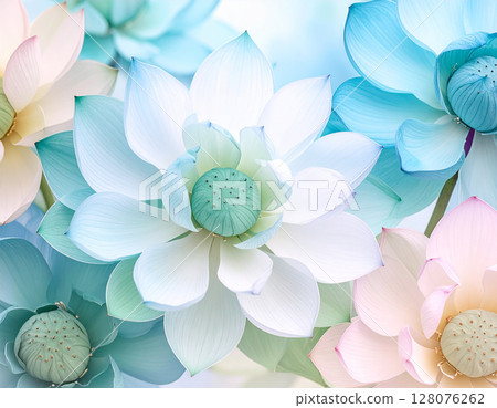 Fantastic background of white lotus flowers and green to blue Fantastic background of white lotus flowers and green to blue 128076262