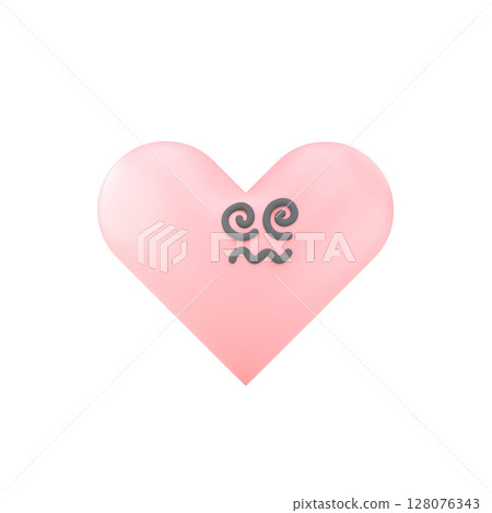 3D illustration of a heart shape with a confused expression. Stress concept 128076343