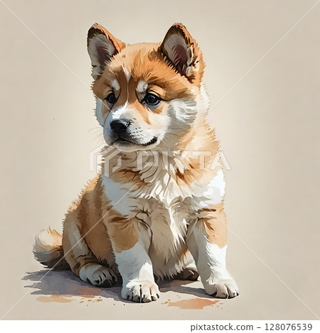 Akita dog puppy with a puzzled expression 128076539