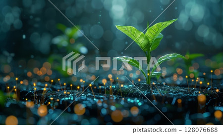 Plant growing from digital AI network . Ecology and environment concept.ai generative 128076688