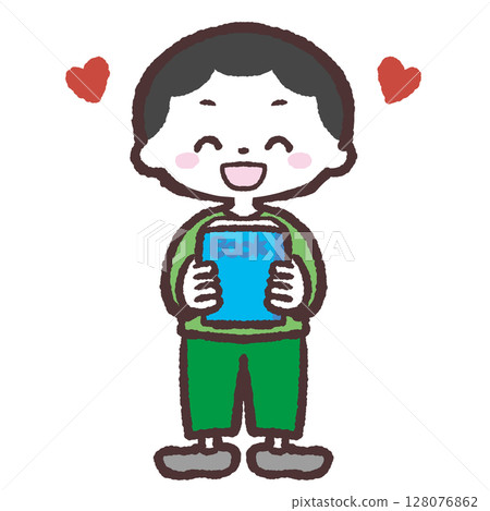 Illustration of a happy boy holding a book 128076862