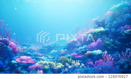 荒蕪的水下珊瑚礁景觀,動畫風格 荒蕪的水下珊瑚礁景觀,動畫風格 128076927