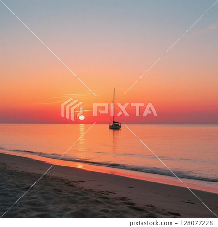 海上日落和遊艇 128077228