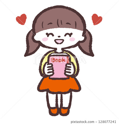 一個快樂的女孩拿著一本書的插圖 128077241