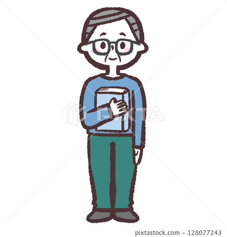 Illustration of a senior man holding a book 128077243