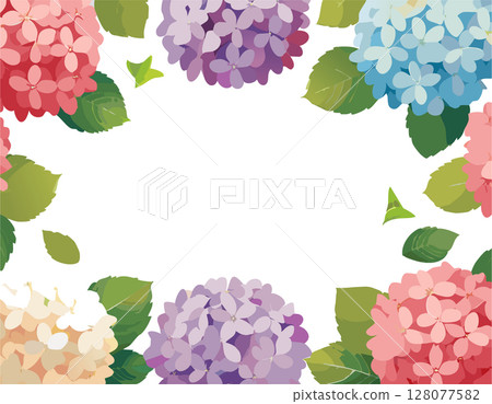 Illustration frame of hydrangea drawn in watercolor 128077582