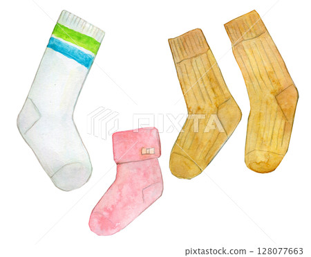 水彩插畫、手繪插畫、水洗襪子 128077663