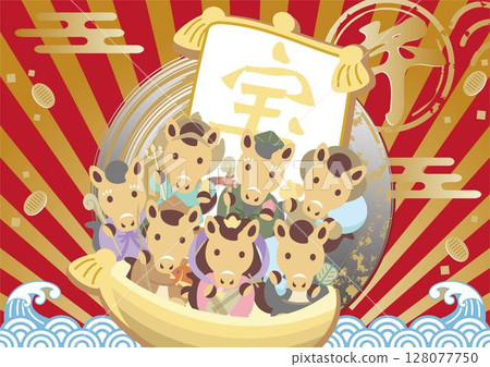 新年賀卡材料 2026新年 2026年生肖七福神寶船馬年馬可愛設計插圖 新年賀卡材料 2026新年 2026年生肖七福神寶船馬年馬可愛設計插圖 128077750